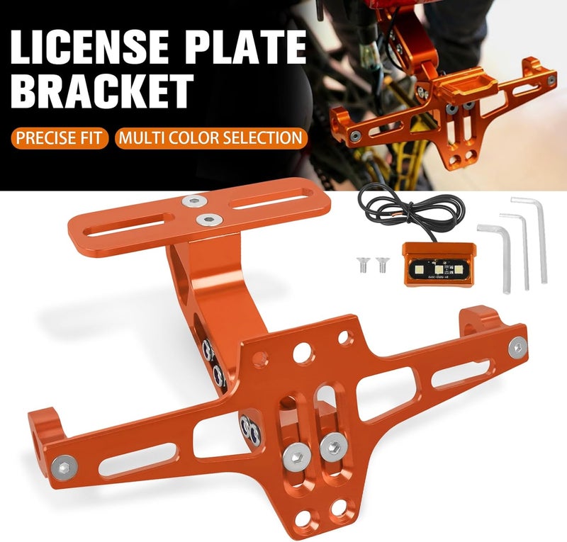 HAONEL Motorcycle License Plate Bracket Holder CNC Aluminum Orange Universal Fender Eliminator Kit with Plate Light - Image 4